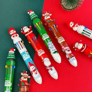 1 шт. Рождественская 10-цветная шариковая ручка, студенческая ручка, цветная ручка, шариковая ручка Санта-Клауса, 0,5 мм, школьные канцелярские принадлежности, подарки для детей