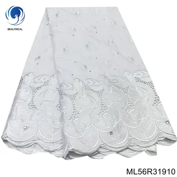2023 Популярная Африканская Кружевная Ткань Белое Нигерийское Вечернее Платье Из высококачественного 100% Хлопка Швейцарский Тюль С Вышивкой Блестками ML56R319