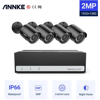 Annke 8-КАНАЛЬНЫЙ 5-мегапиксельный видеорегистратор, система видеонаблюдения, 4шт Камеры безопасности 1080P 2.0MP, ИК-камера наружного видеонаблюдения IP66, комплект