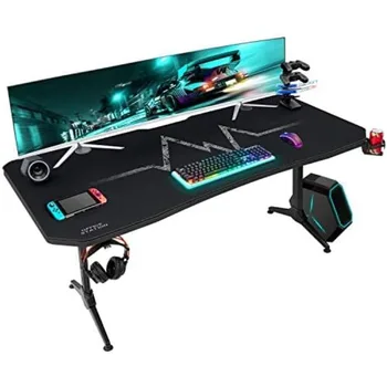 Игровой стол Furmax, Т-образный Компьютерный стол с поверхностью из углеродного волокна, бесплатный коврик для мыши, Домашний офисный стол, Геймерский стол Pro с